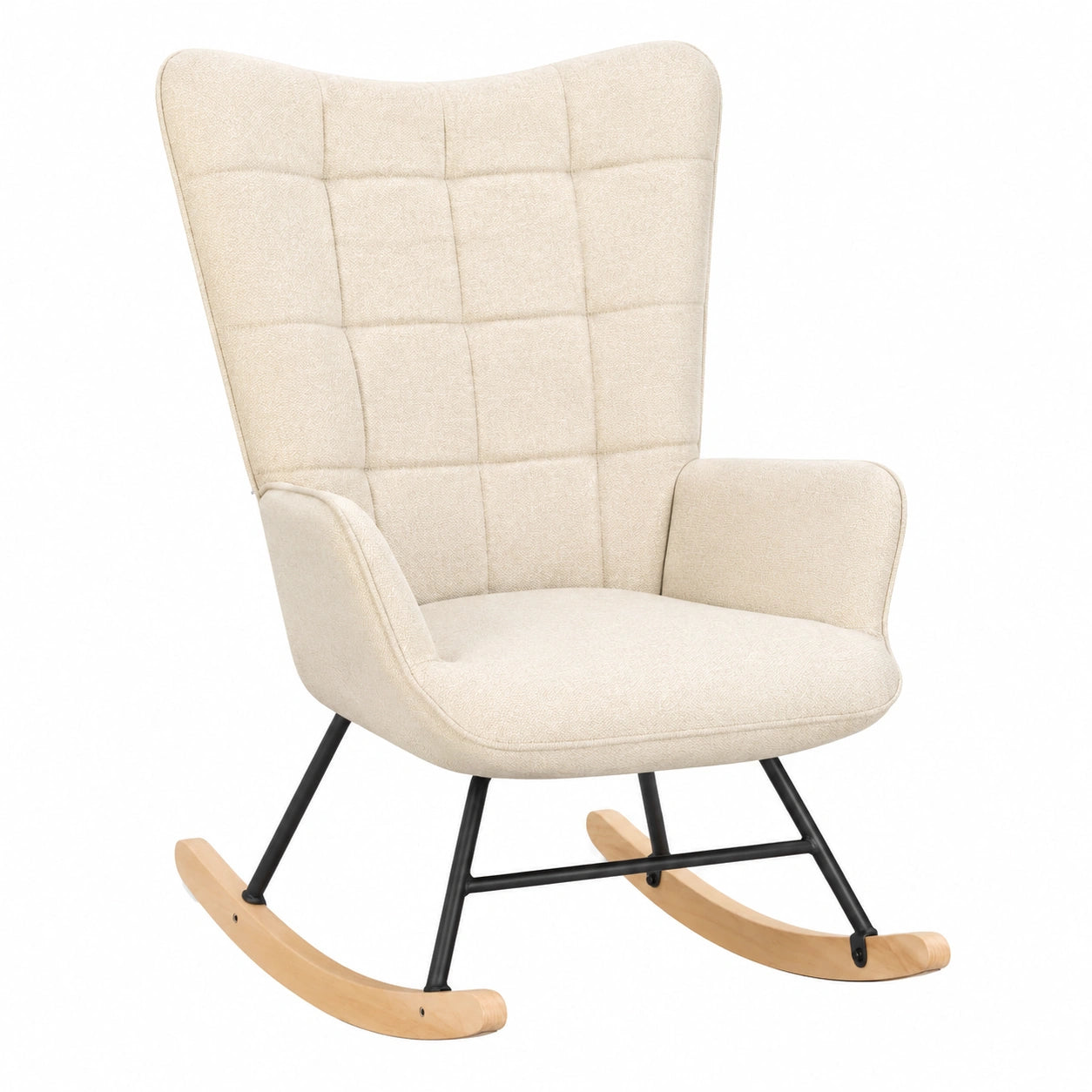 Schaukelstuhl – gepolstert, aus Samt, Beige, für Wohnzimmer, Schlafzimmer und Balkon
