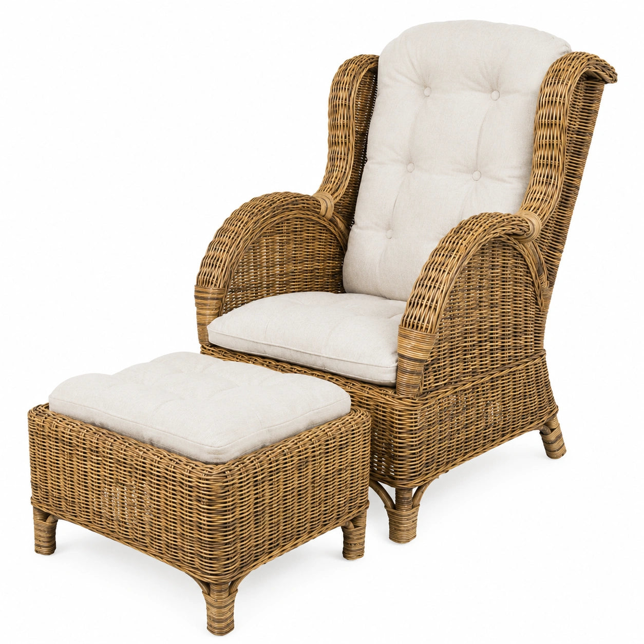 Sessel – gepolstert, aus Rattan