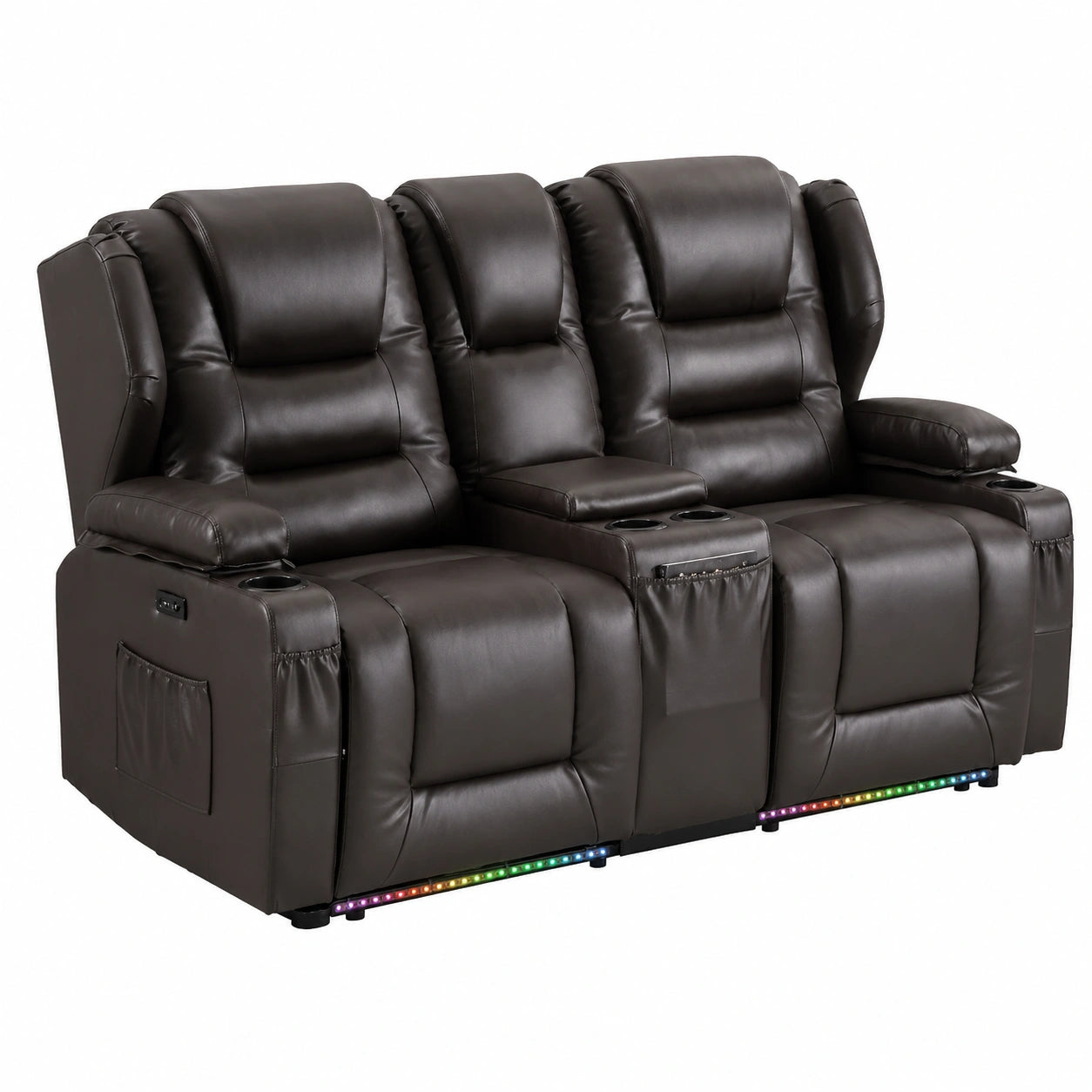 Sessel – 2-Sitzer, mit LED-Beleuchtung, elektrisch, aus Kunstleder, Braun